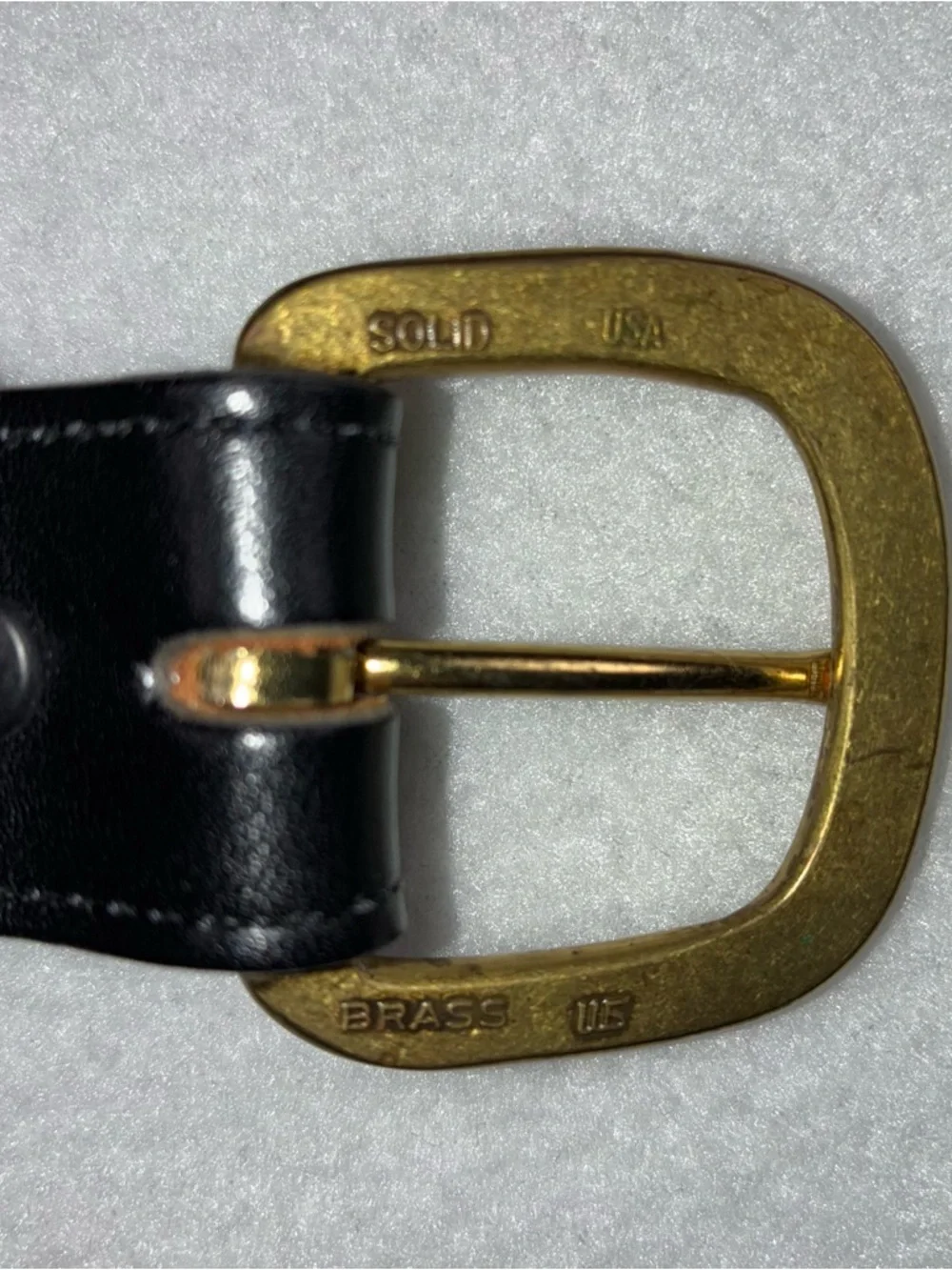 Men’s Embroidered Belt Navy Blue Green Size 32 Solid Brass Brown Leather Golf